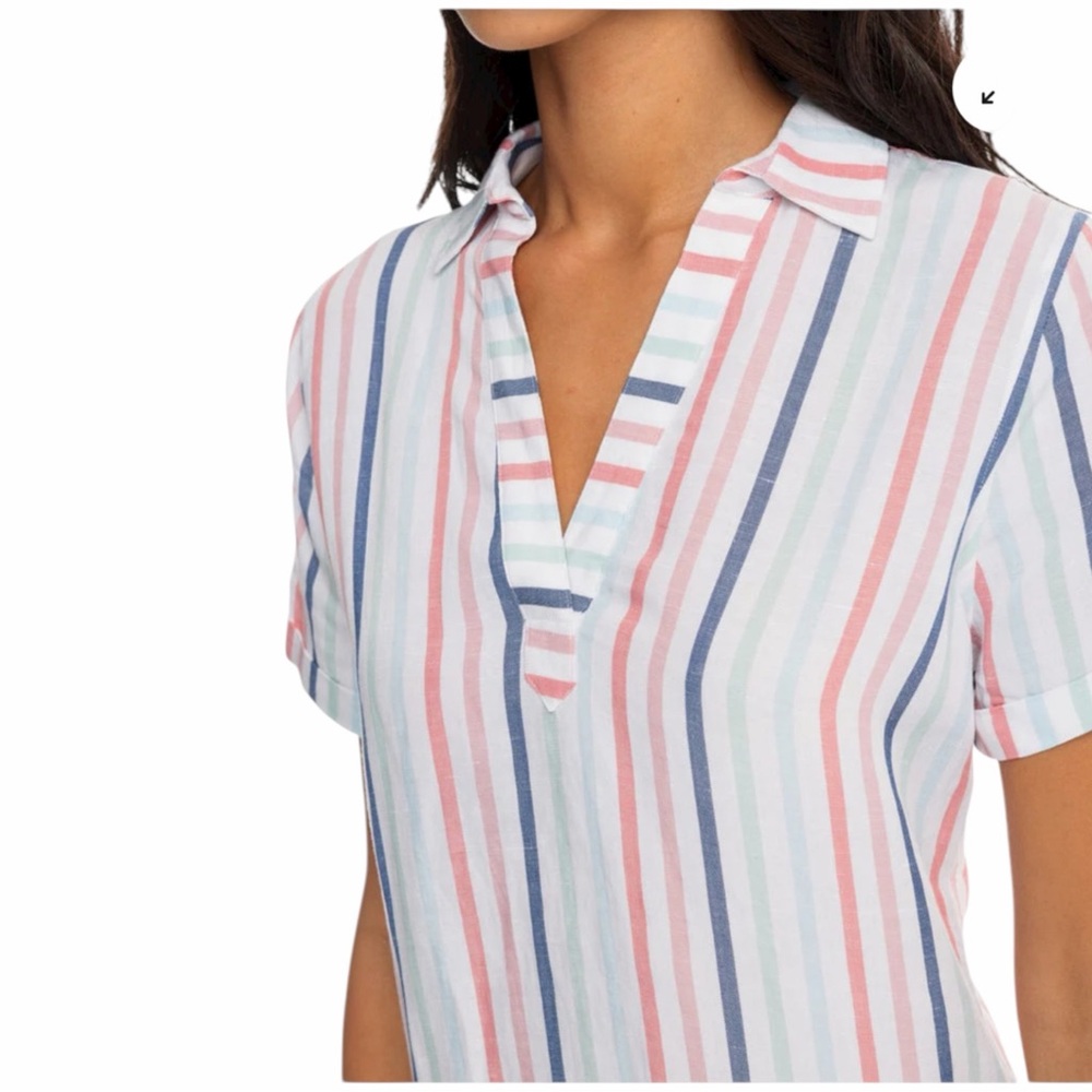 Southern Tide Linen-Blend Striped Mini Dress in White, Blue & Pink - Picture 2 of 9